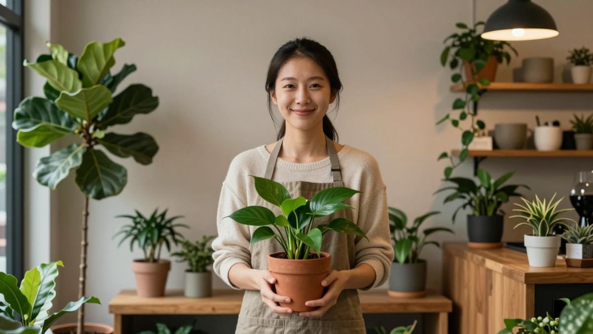 chinise woman and plant