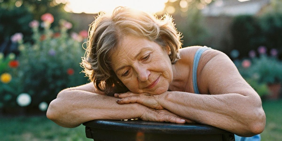 elder woman resting on the stool